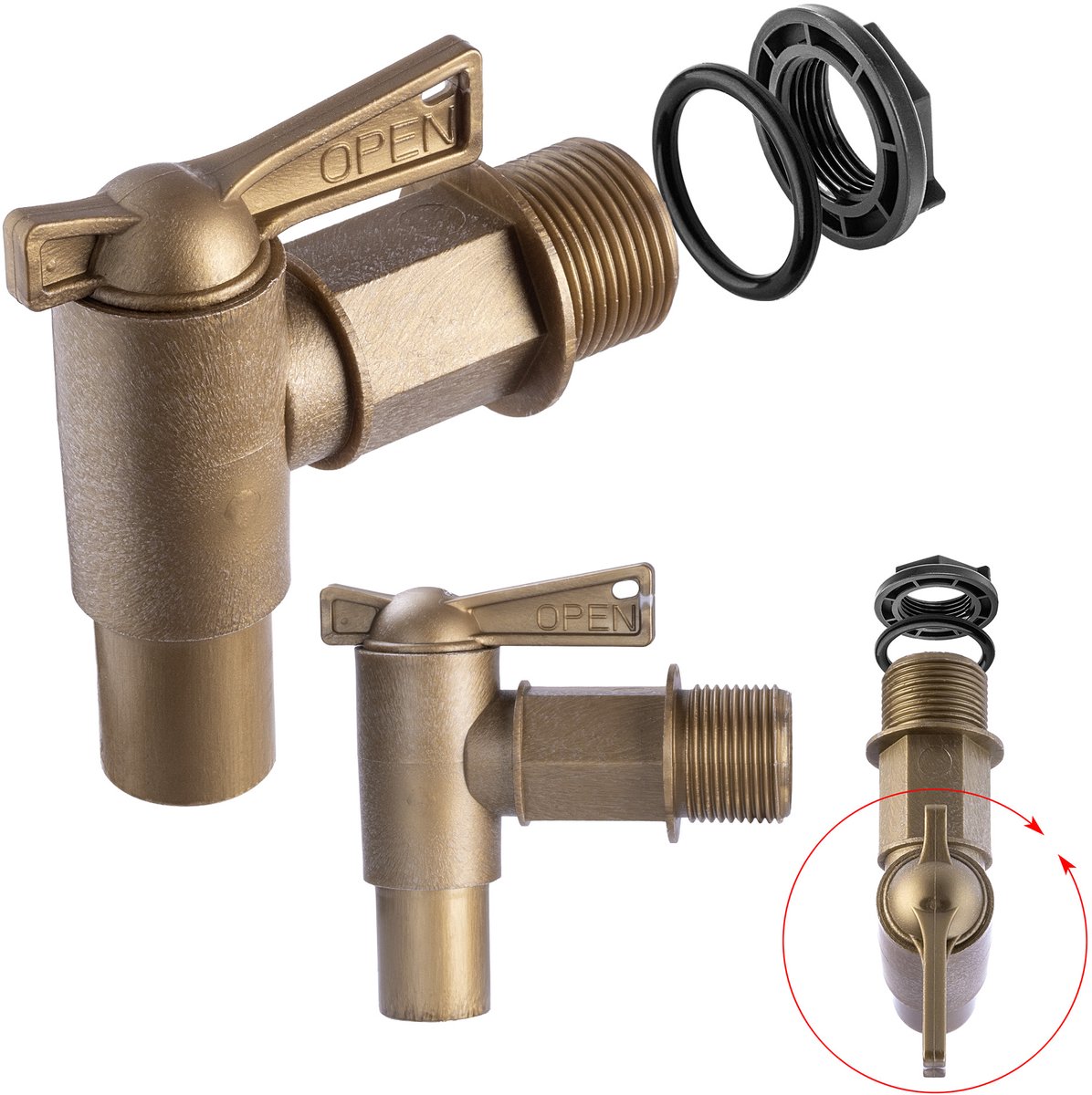 KADAX Aftapkraan voor regenton, 3/4 inch kraan van kunststof, tapkraan met afdichting en borgmoer afdichtband, kraan voor waterreservoir (goud, 84 mm)