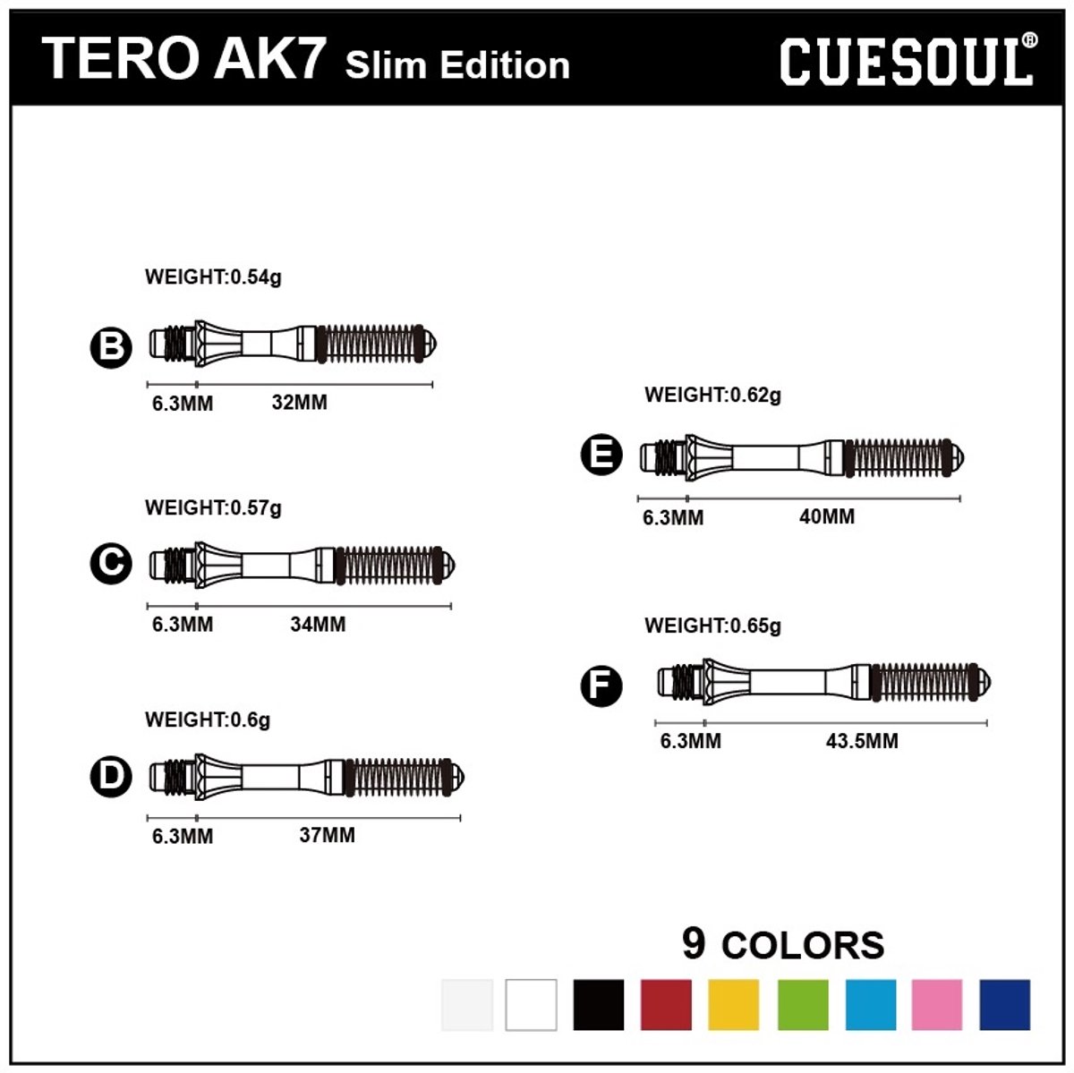 Cuesoul - Tero Flight System AK7 Slim - Black - Dart Shafts D