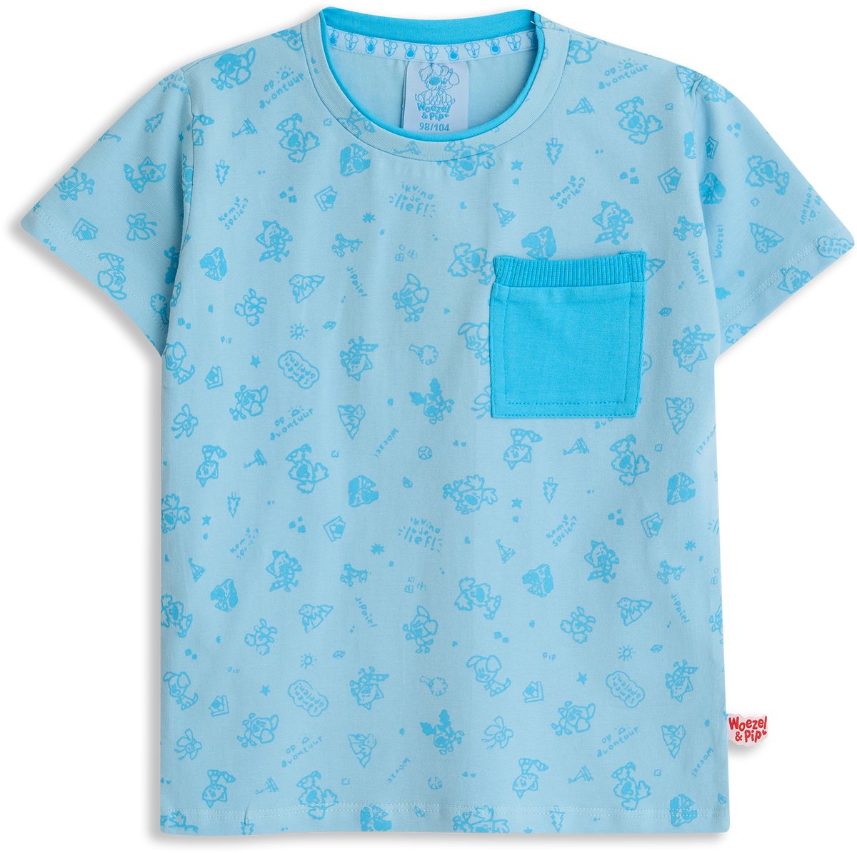 Woezel & Pip T-shirt jongens - Licht blauw - Maat 98/104