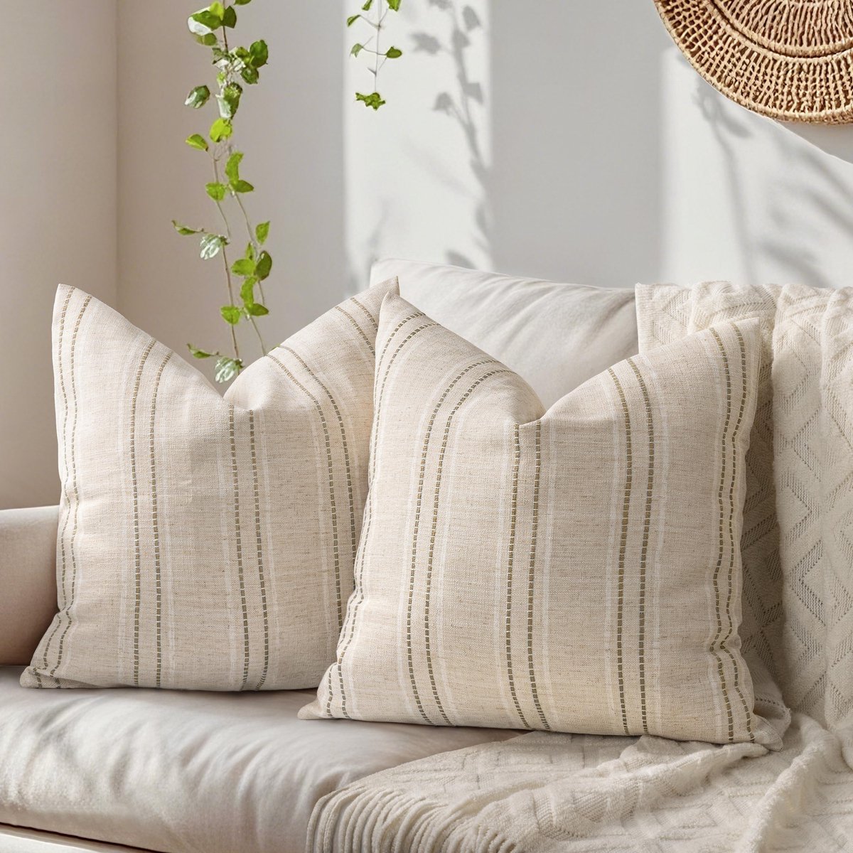 Ibenzoa Kussenhoezen Set van 2 met Moderne Strepen voor Bank of Bed, Alleen Overtrek beige