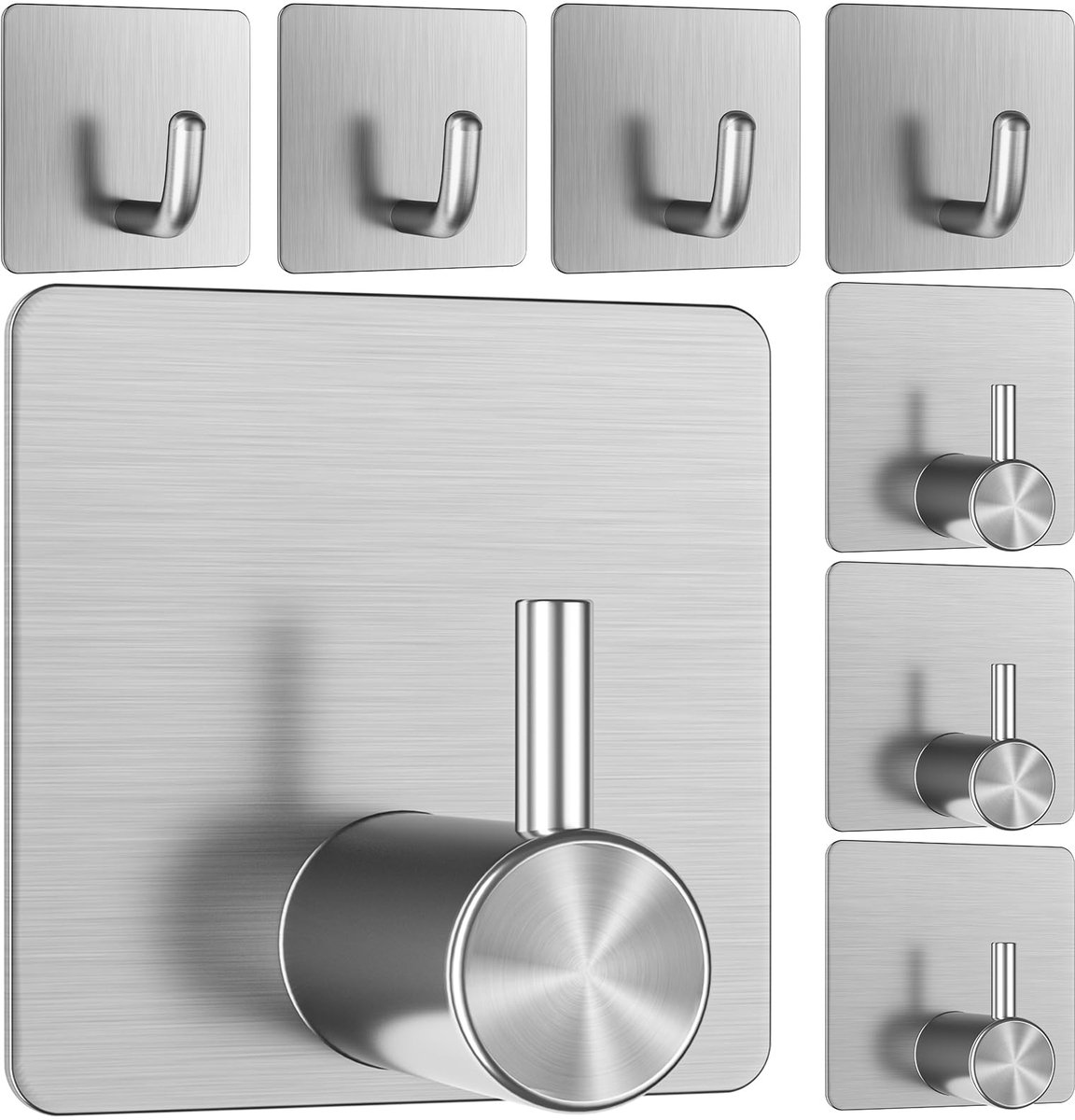 Ibenzoa® Zelfklevende roestvrijstalen haken set van 8 voor badkamer en keuken zonder boren