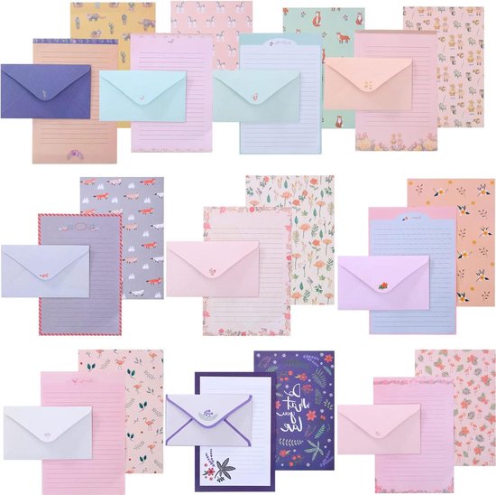 JGS Premium - Set de 30 feuilles d'enveloppes et 60 feuilles de papier à lettres - Idéal pour les invitations, les lettres, les remerciements