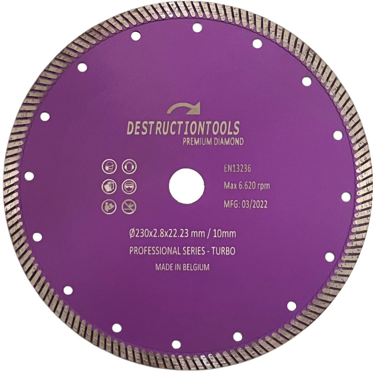 Destructiontools diamantschijf/zaagblad 230mm – voor haakse slijper – beton, steen, baksteen – asgat 22,23 mm | Turbo series