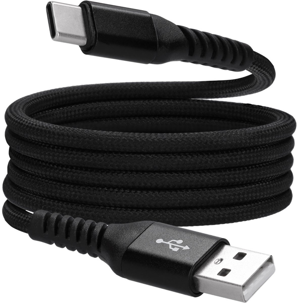 Mobiparts USB-A to USB-C Magnetic Braided Kabel 1m - Zwart