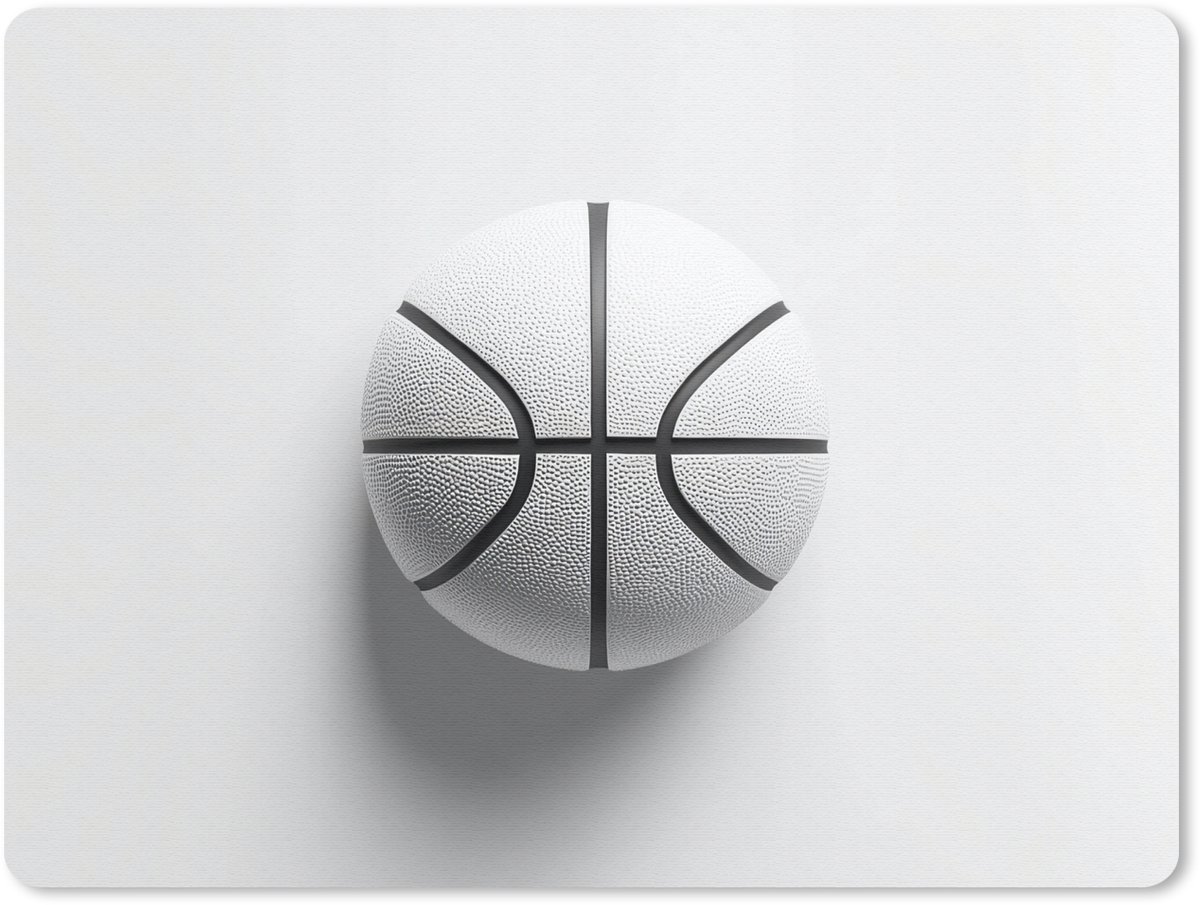 Muismat 23x19 cm - Mousepad Basketbal - Wit - Schaduw - Lijnen - Muismatten