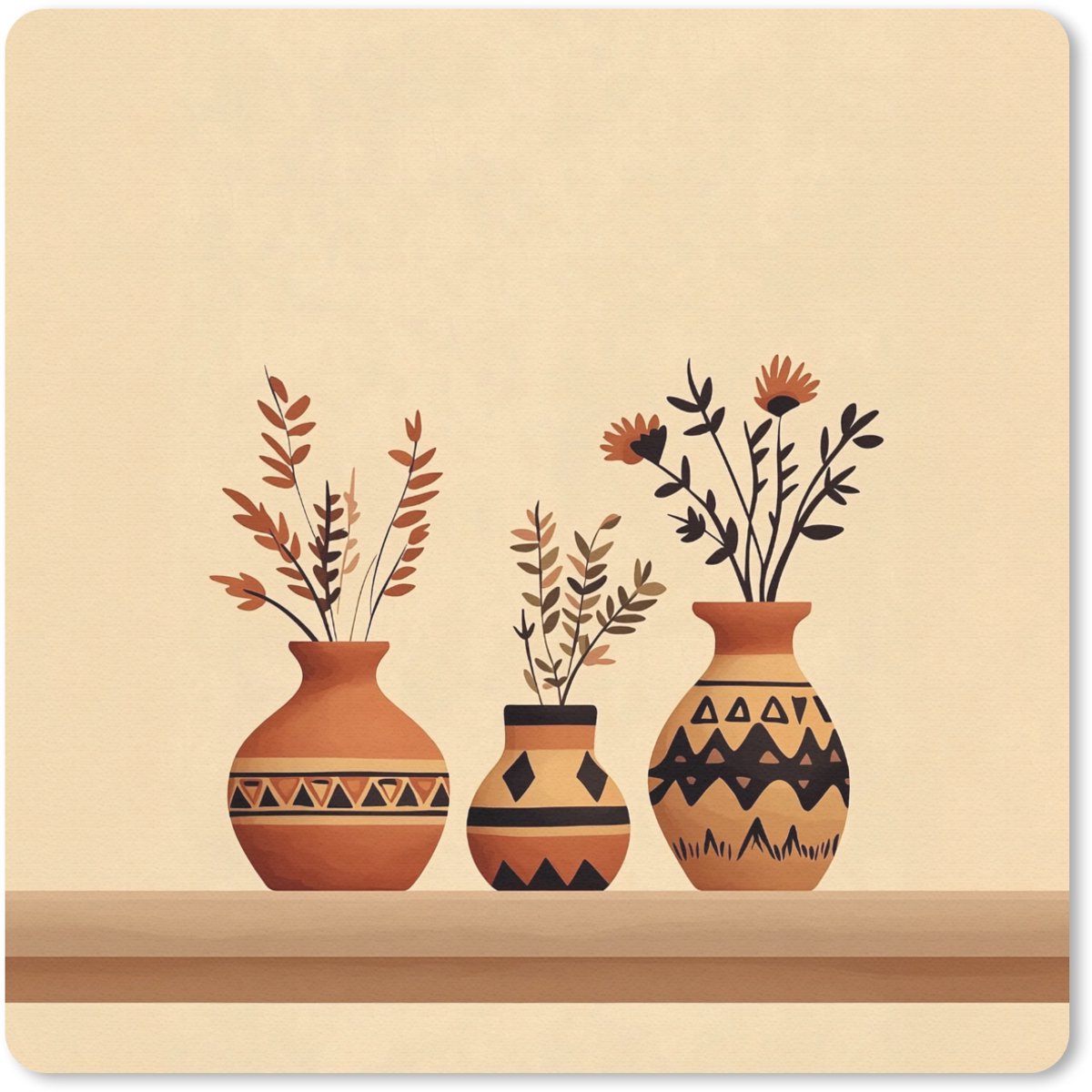 Muismat 30x30 cm - Mousepad Vazen - Bloemen - Bladeren - Minimalistisch - Muismatten