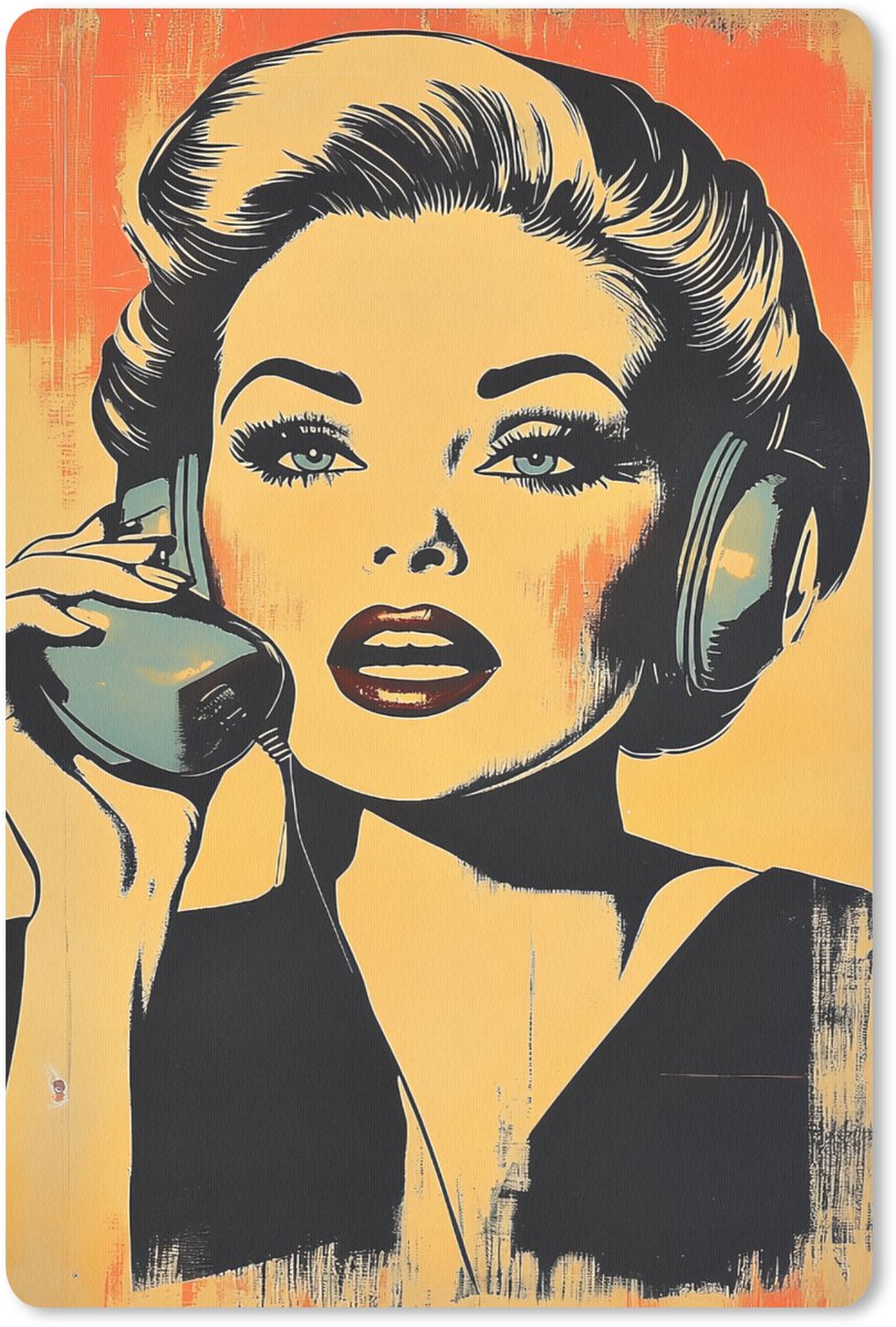 Muismat 18x27 cm - Mousepad Retro - Vrouw - Koptelefoon - Oranje - Muismatten