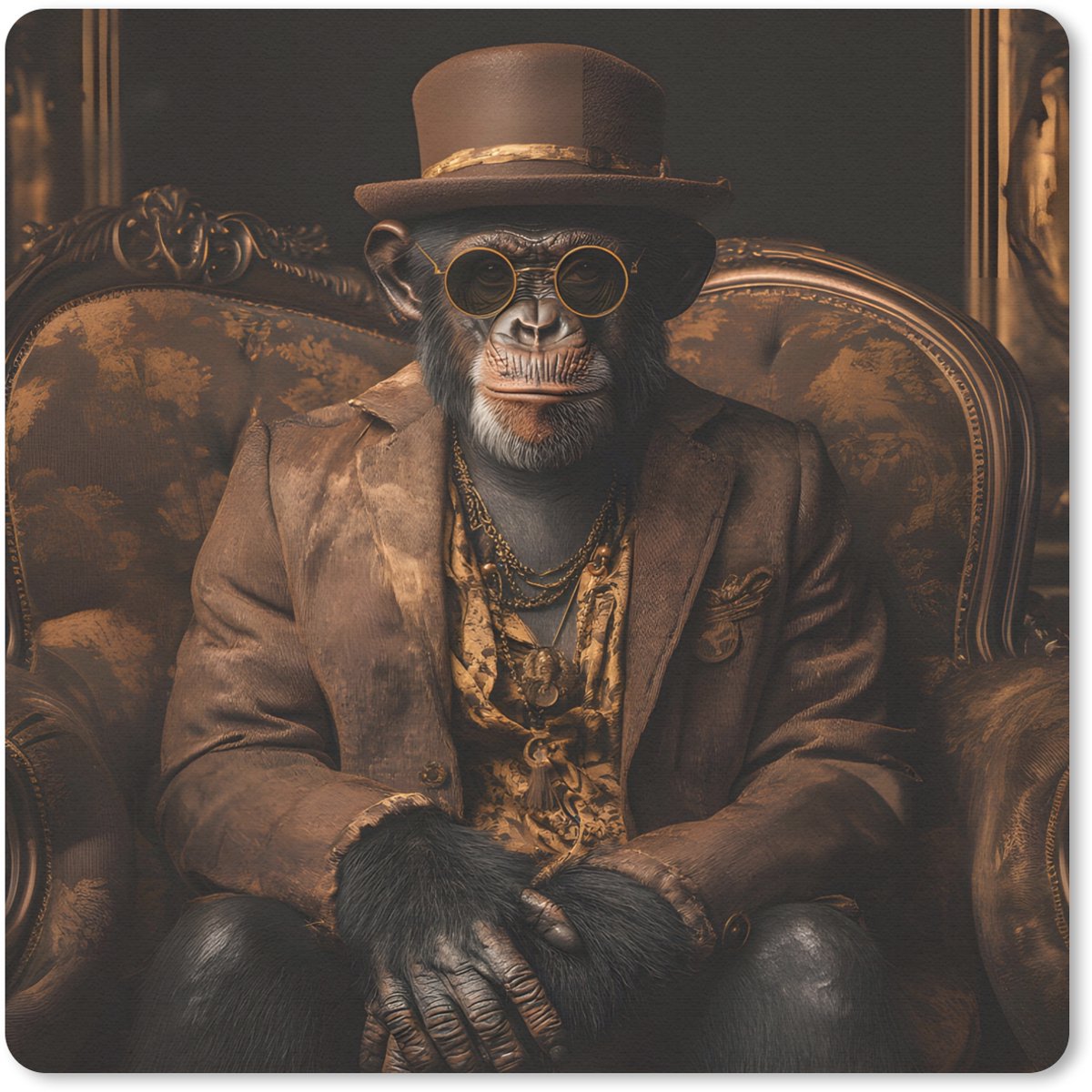 Muismat 20x20 cm - Mousepad Chimpansee - Stoel - Pak - Bruin - Muismatten