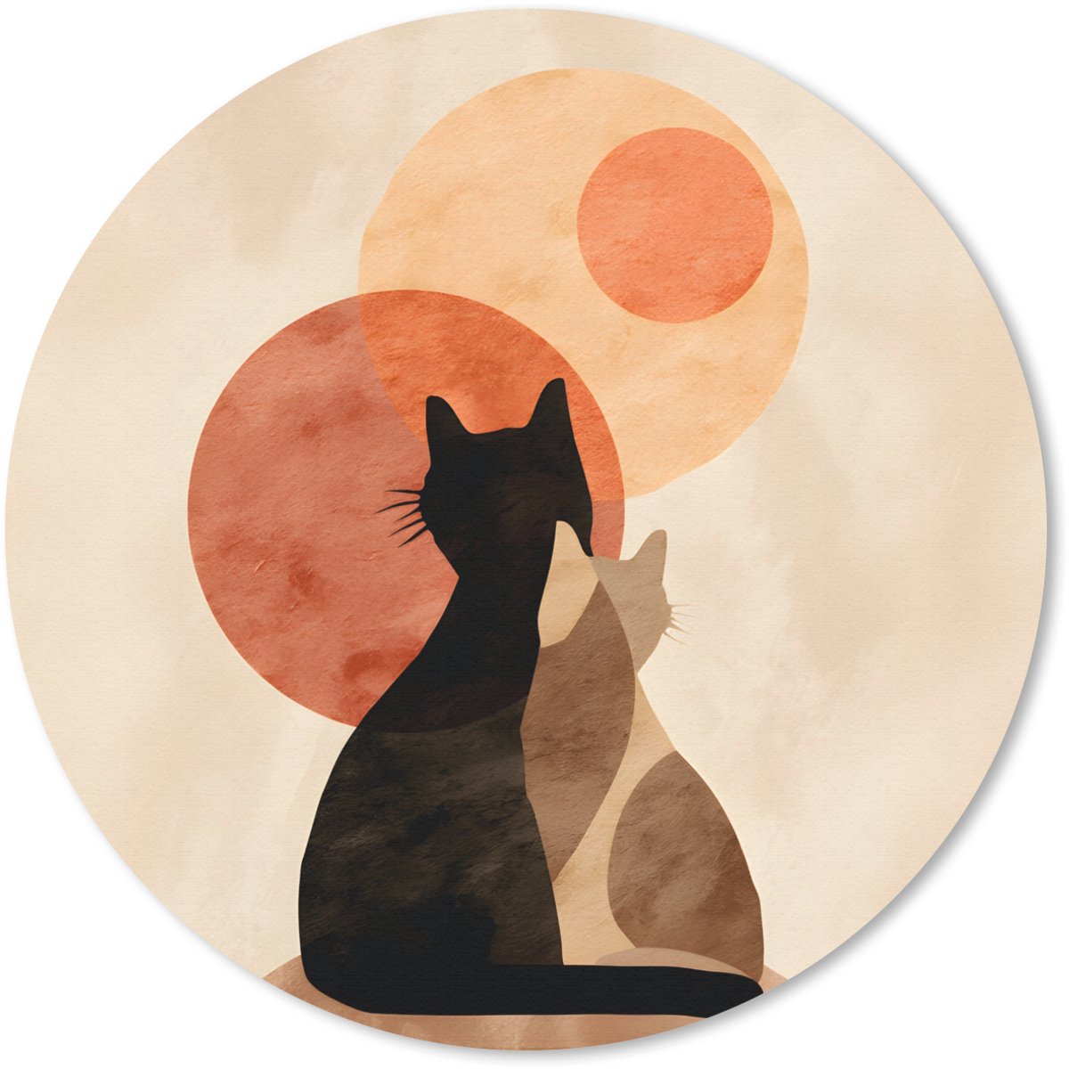 Muismat rond 40x40 cm - Mousepad Katten - Zwart - Abstract - Cirkels - Ronde muismatten