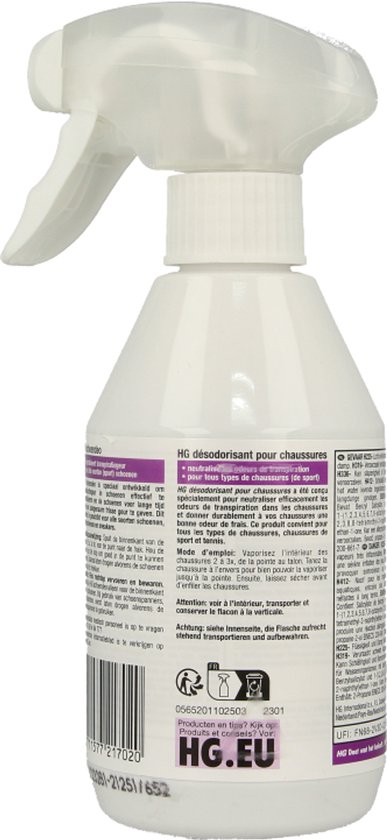 Witte sprayflacon van HG schoen deodorant met deksel, 250 ml.