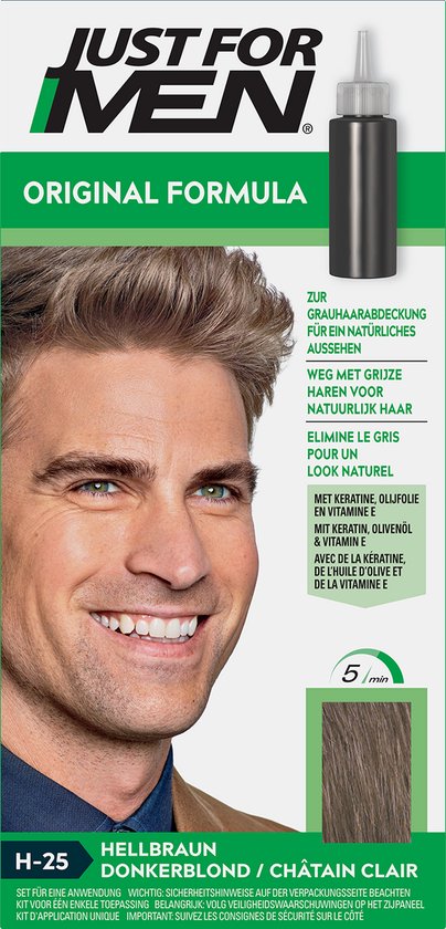 Just For Men Original Haarkleuring H25 Donkerblond - Haarverf voor Mannen - Professionele Grijsdekking in 5 Minuten - 100% Natuurlijke Uitstraling - Dekt tot 8 Weken - Vrij van Ammoniak