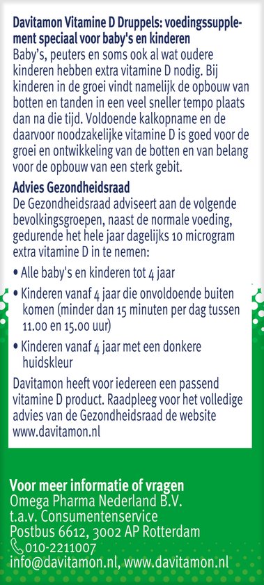 Davitamon Vitamine D Druppels - Vitamine D olie voor baby’s en kinderen - met zonnebloemolie - 100% natuurlijk
