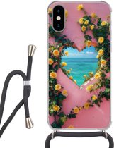Telefoonhoesje Geschikt voor iPhone X - Hart - Zee - Muur - Siliconen - Crossbody - Backcover met Koord - Telefoonhoesje met koord - Hoesje met touw Telefoonhoesje