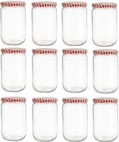 Set de 12 bocaux à confiture 720 ml - 8,5 × 8,5 × 15 cm - Glas avec couvercle à vis en métal - hermétiques et réutilisables