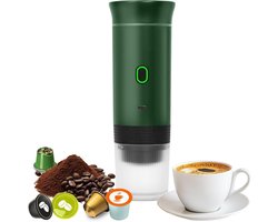 Draagbaar Koffiezetapparaat - 60ml - Capsule Koffie - 12V 6A 72W - Gemalen Koffie - Oplaadbaar - Cups - Auto en Camping - Snelle Verwarming voor Kantoor, Reizen, Camping, Thuis - Groen