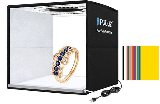 Professionele fotostudio met LED verlichting - 25 x 25 cm - Dimbaar - 12 achtergronden in div. kleuren - Foto studio - Opvouwbaar - Product fotografie - Fotobox