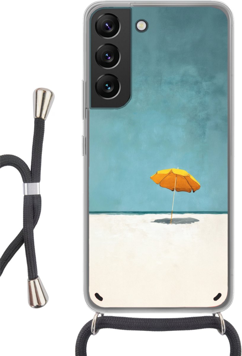 Telefoonhoesje Geschikt voor Samsung Galaxy S22 - Parasol - Geel - Strand - Zee - Siliconen - Crossbody - Backcover met Koord - Telefoonhoesje met koord - Hoesje met touw Telefoonhoesje