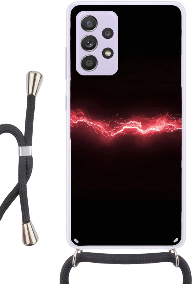 Telefoonhoesje Geschikt voor Samsung Galaxy A53 5G - Gaming - Rood - Elektriciteit - Energie - Lijn - Siliconen - Crossbody - Backcover met Koord - Telefoonhoesje met koord - Hoesje met touw Telefoonhoesje