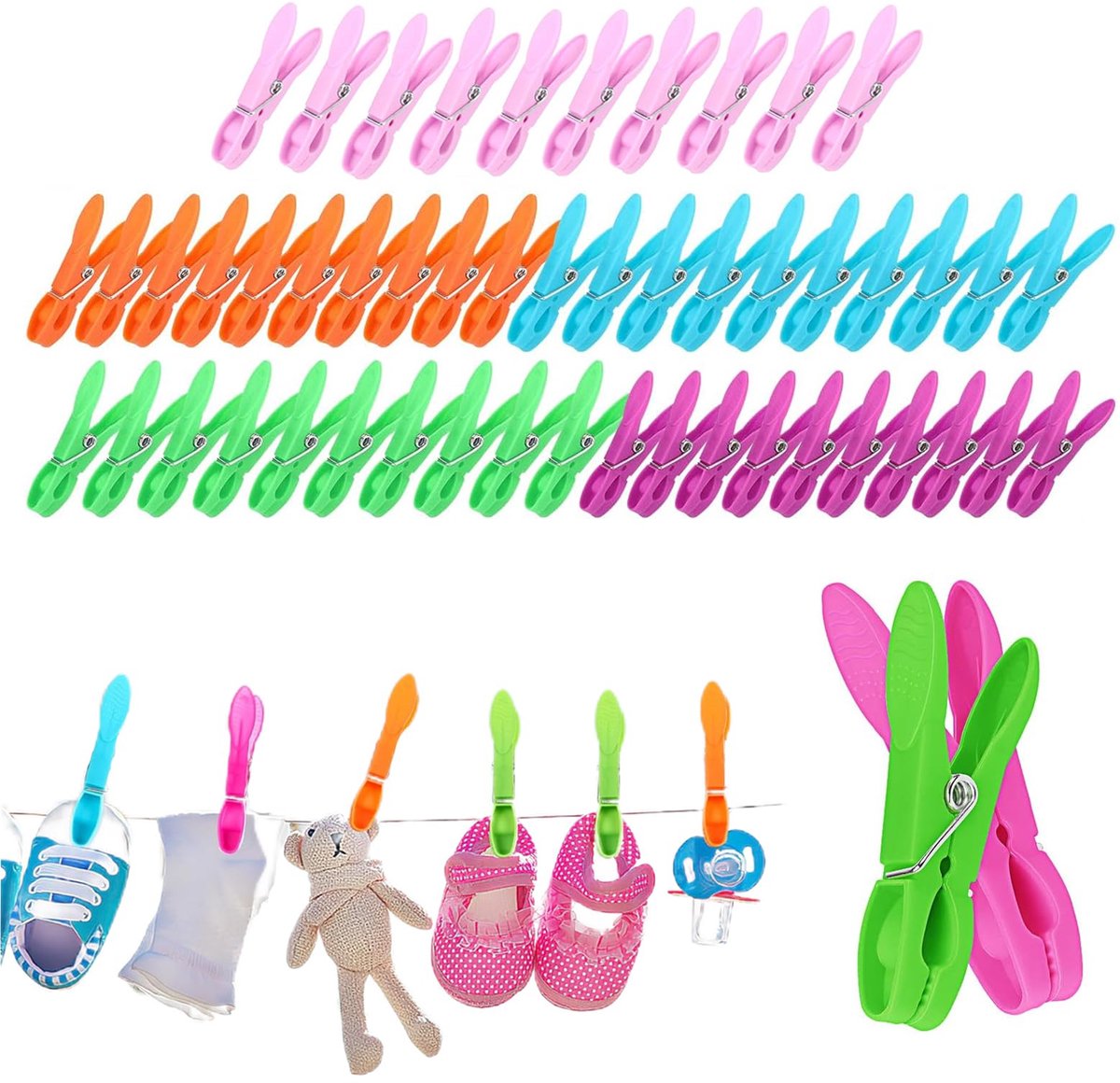 Ibenzoa® 60-delige set kleurrijke en stevige wasknijpers voor veelzijdig gebruik in huis en kantoor