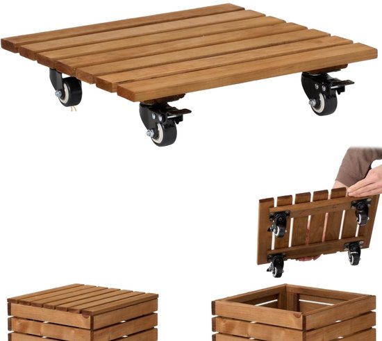 Wagner Toscana Plantenroller - 38 X 10,5 Cm - FSC Massief Hout - Geribbeld - Voor Binnen & Buiten - Draagkracht 150 Kg - Antikras - Made In EU