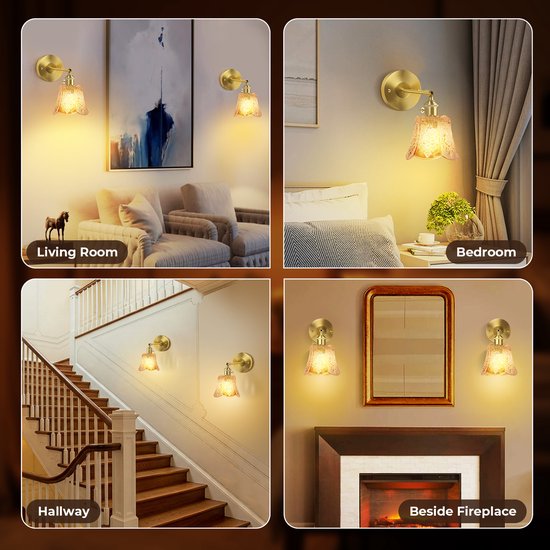 AoLa 2 stuks vintage wandlamp Dimbare wandlamp met afstandsbediening Verstelbaar Binnen E27 Retro Goud Metalen Nachtlampje met groene glazen lampenkap voor slaapkamer woonkamer trap hal