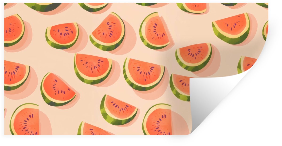 Muurstickers - Sticker Folie - Watermeloen - Schijfjes - Pitten - Rood - 80x40 cm - Plakfo
