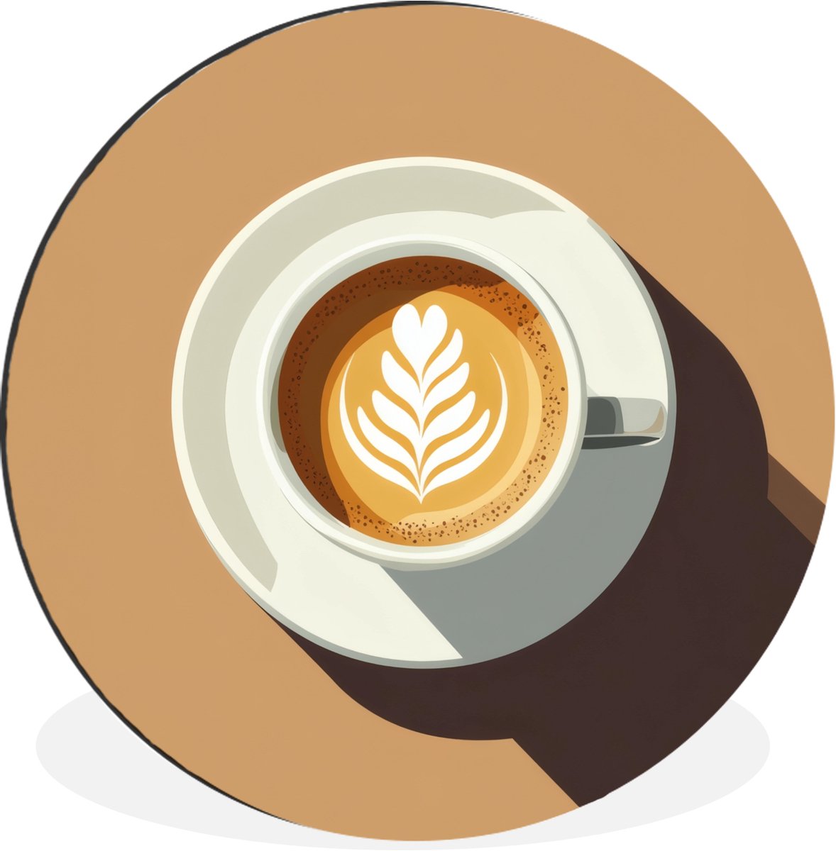 WallCircle Wandcirkel - Muurcirkel - Cappuccino - Kop - Schotel - Minimalitisch - Aluminium - Dibond - 60x60 cm - Binnen en Buiten Cappuccino - Kopje