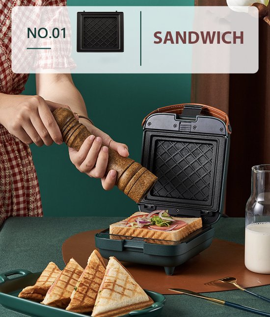 ZYLARO Wafelijzer - 3-in-1 functies - Antiaanbaklaag - Waffle Maker - Mode ontwerp - Tosti-ijzers - Eierwafel machine - smaragdgroen van ZYLARO — afbeelding 4
