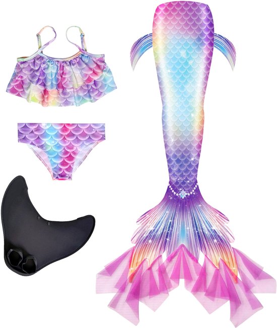 Foto: Damesbikini zeemeerminstaart bikini verkleedset blauw paars en roze bikini met staart zeemeerminstaart prinsessenjurk zeemeermin verkleedjurk voor meisjes maat 120