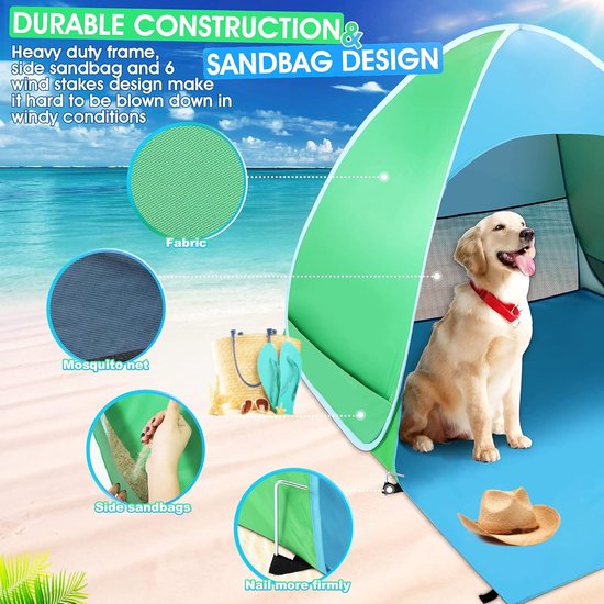 Strandtent uv-bescherming 50+ 2-3 personen pop-up waterdicht draagbaar werptent strandtent - familie camping tuin strand van Outdoro — afbeelding 5