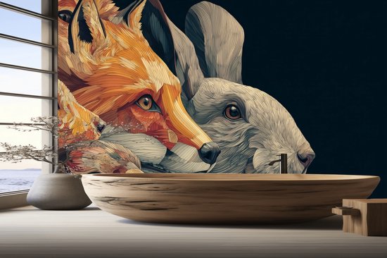 Vliesbehang Fotobehang - Woodland Harmony Animal Portrait Mural - 250x50 centimeter