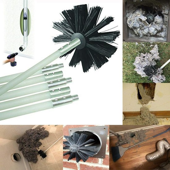 Pelletkachel en droger Vent Cleaner Kit, 10Ft. Flexibele lange droger ventilatiereiniger, pluisverwijderaar, stalen schoorsteenborstel, ideale reinigingsset voor pellethoutkachel, schoorstenen, droger
