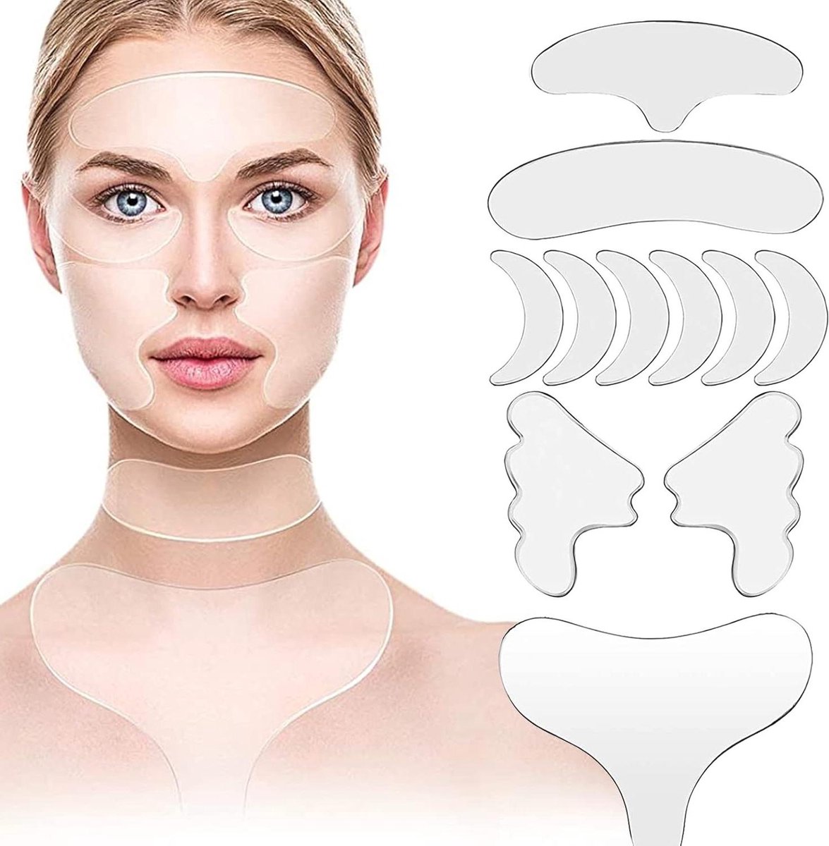 Allecto Plus - 11 Stuks Herbruikbare Siliconen Borst Rimpel Pads - Nek Rimpel Patches - Decolleté Pad - Eye Cheek Stick - Valentijnsdag Cadeau