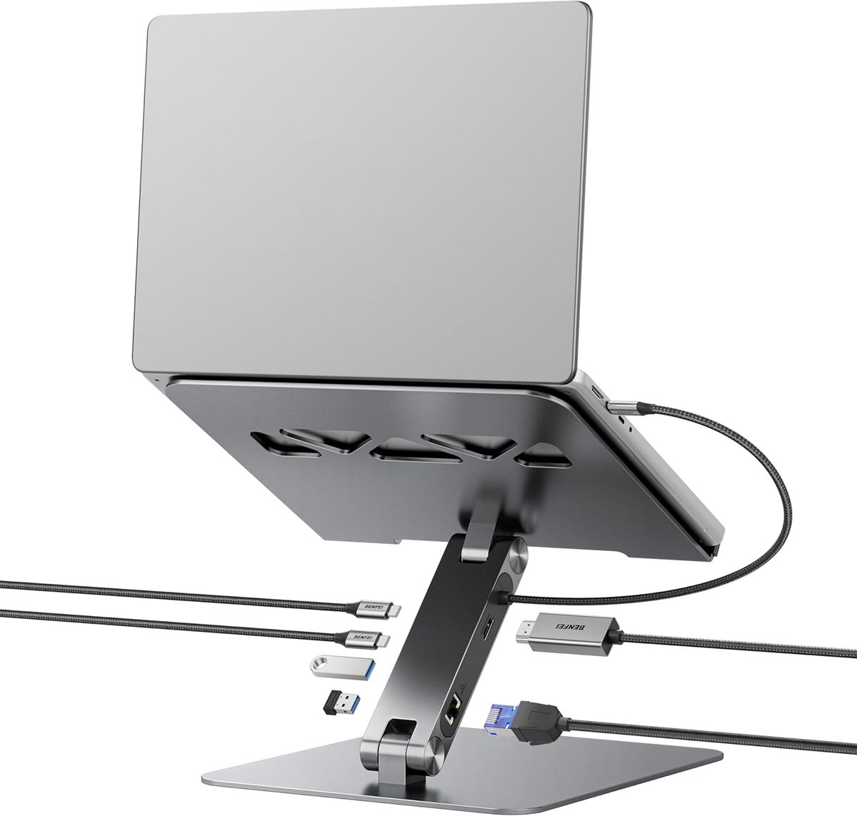 BENFEI Laptop Standaard met USB C 6in1 Docking Station - HDMI 4K@60Hz - 1000Mbps Ethernet - 100W Power Delivery - 10Gbps USB C 3.2 & 2*USB A 3.2