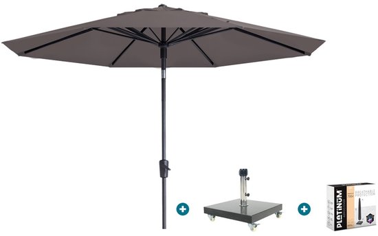 Parasol de Luxe Madison Paros 2 m rond 3 m - Taupe avec base et housse Granada