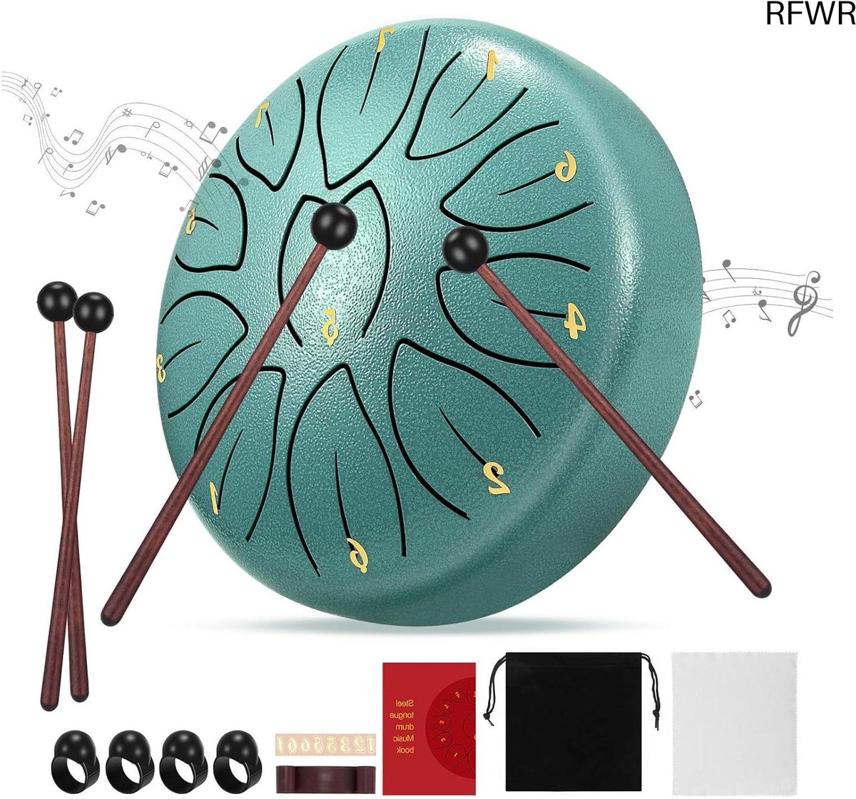 RFWR® Stalen Tongtrommel 15 cm - 11 Tonen D Sleutel - Beginner Drum voor Muziekeducatie en Meditatie