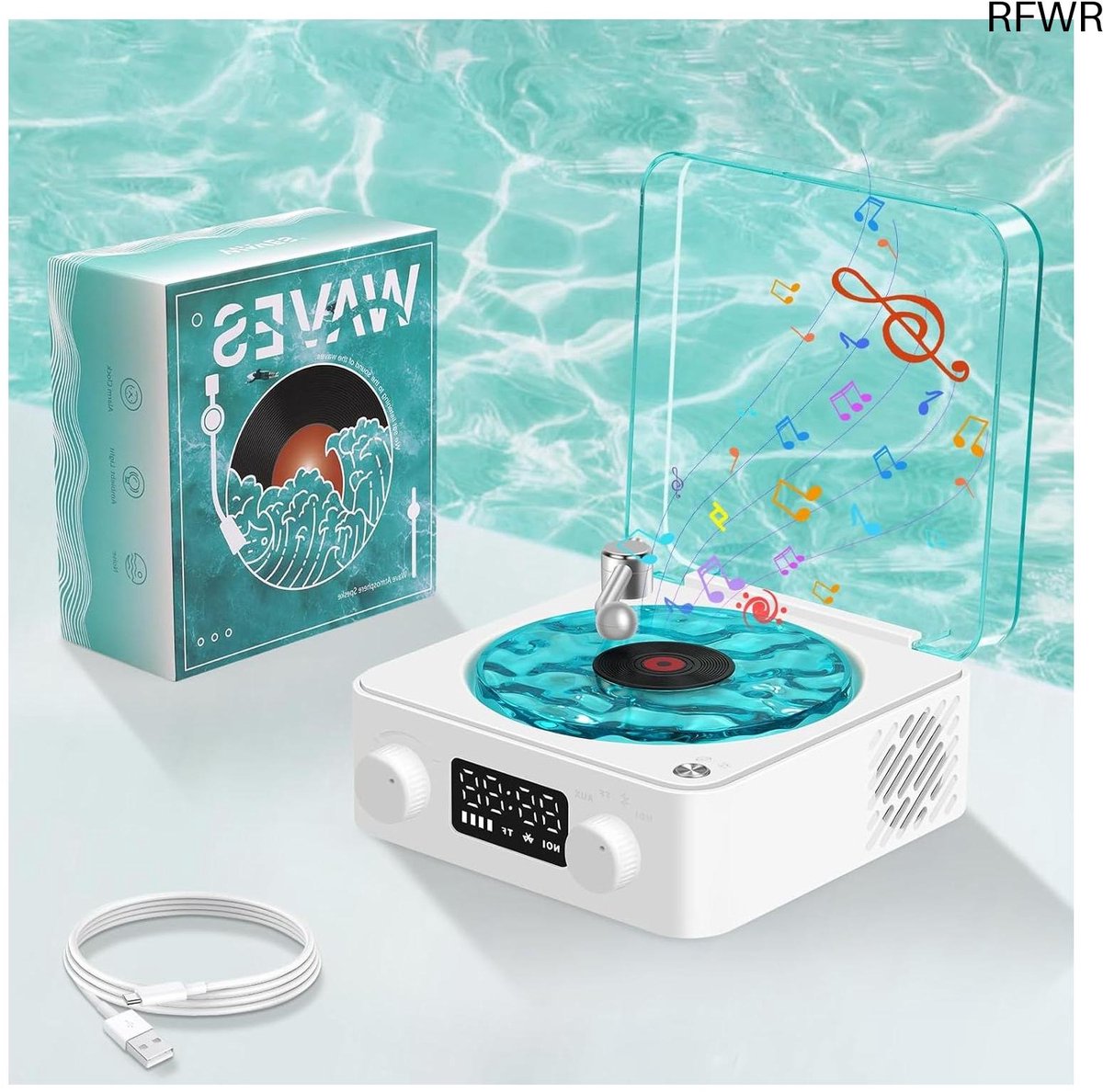 RFWR® Vinyl Speler met 360° Stereo en Natuurlijke Geluiden - Bluetooth Platenspeler met Waterprojectie