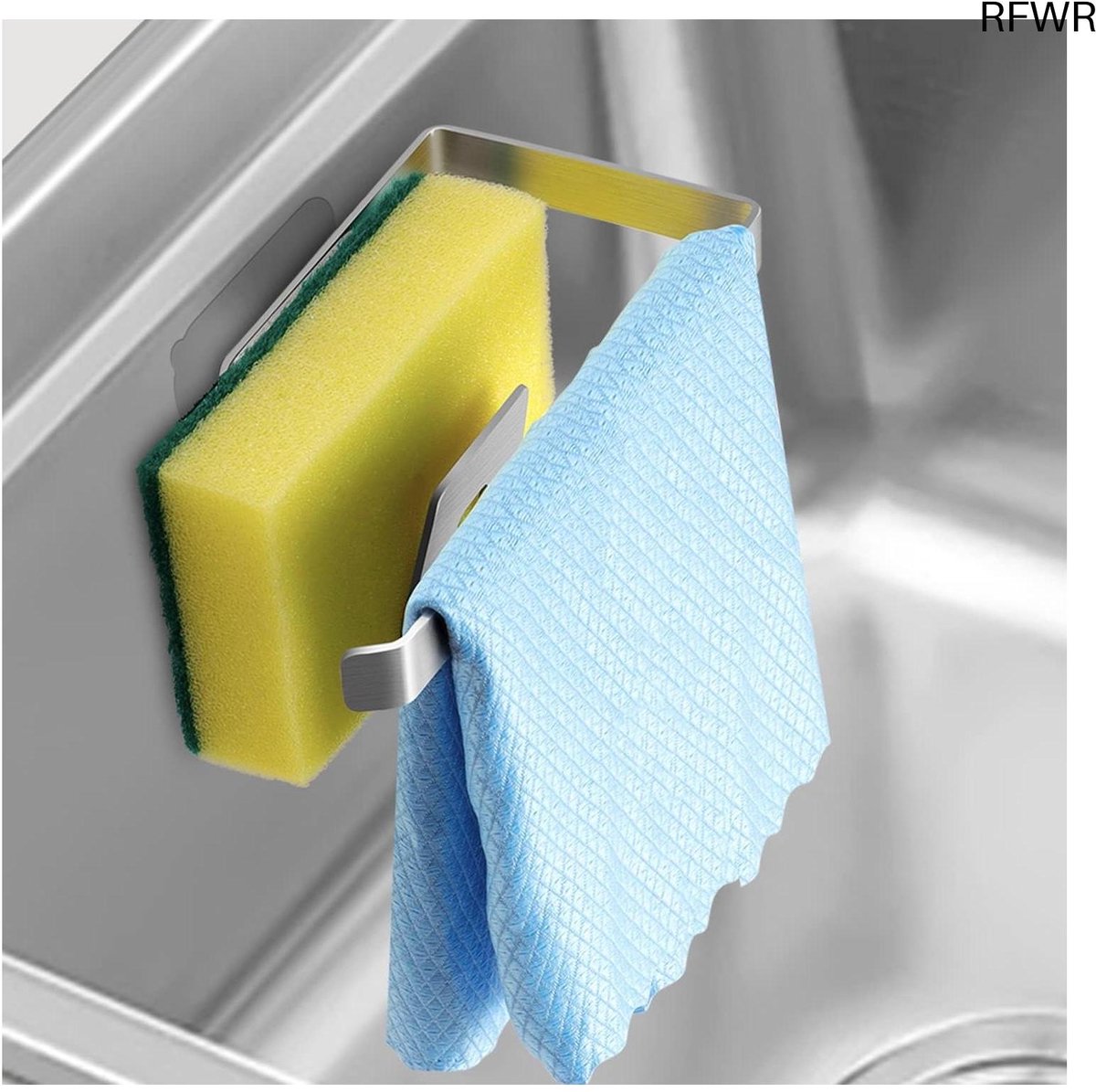 RFWR® Roestvrijstalen sponshouder voor gootsteen - ruimtebesparende gootsteenorganizer zonder boren