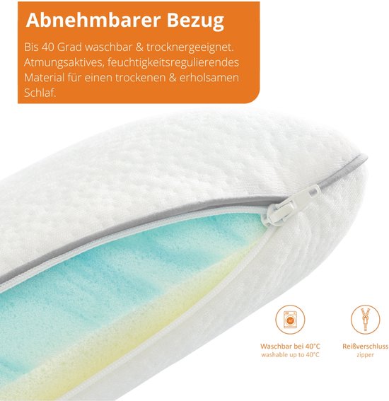 VitaLife 60x30x10/8cm Visco Air Foam Neck Support Pillow, Polyester, White, 60 x 30 x 10 cm