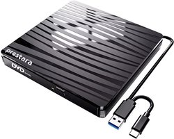 Prestara - Externe CD DVD Speler en Brander – Compact, Plug & Play, USB-C & USB 3.0 – Geschikt voor Windows - Mac - Linux