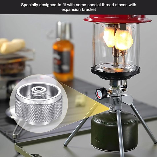 Allecto Plus - Afstandhouder-adapter voor campingkooktoestellen - Geschikt voor klein gaspatronen - Adapter voor standaard schroefgasopslag - Met 7/16"-28 UNEF-2A schroefdraad - Voor SOTO en MSR gasfornuis — afbeelding 5