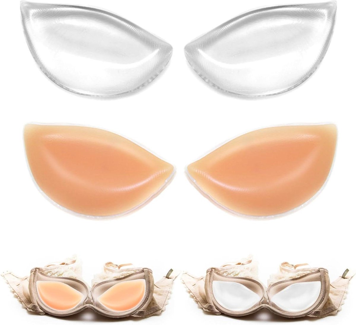 Allecto Plus - 2 paar Siliconen BH-inzetstukken voor Bikini-badkleding met Push-up Pads
