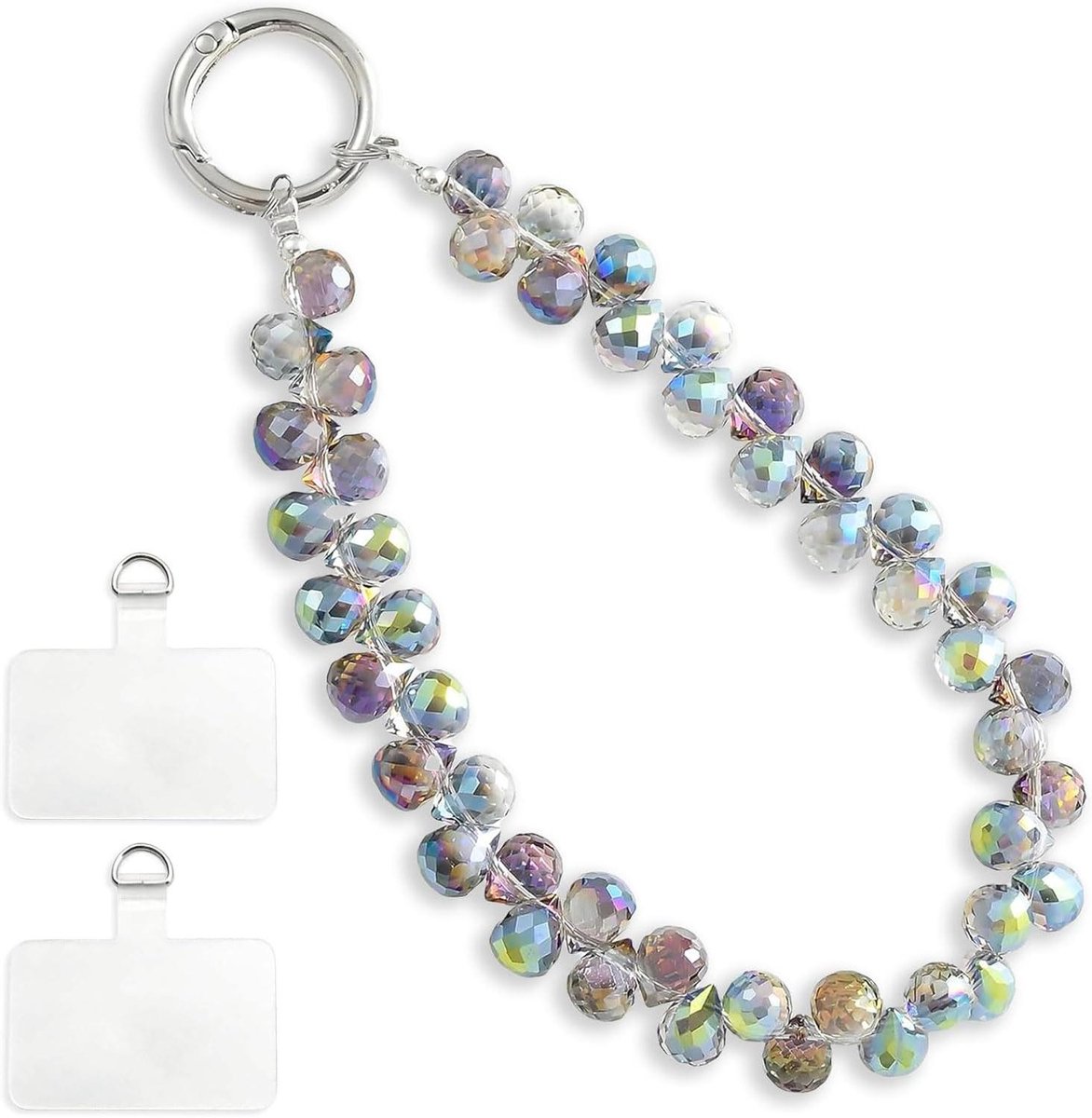 Kristallen polsband telefoon lanyard handsfree armband witte parel - sleutelhanger voor smartphones