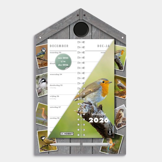 Foto: Hobbit luxe omslagkalender 2026 2 weken kalender met pen en ophangkoord 34 x 21cm vogels