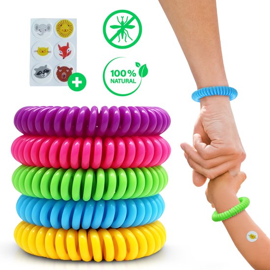 Daily Essentialz anti muggen armband – 5 armbanden – 6 stickers