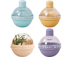 ZYLARO siliconen ijsblokjesvorm - Ronde ijsblokjesvormen met deksel - Set van 4 STUKS Grote Whiskey IJsballenvorm - Ø 6.5 cm Groot IJsballen, voor bier cocktails whisky koude dranken ijs - Geel/Roze/Blauw/Paars