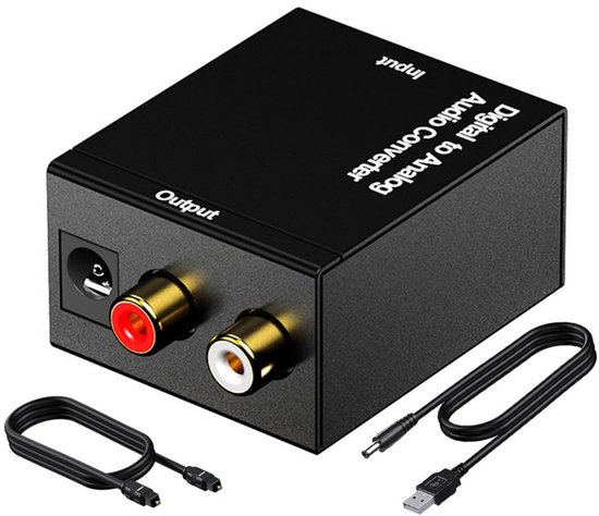 192 kHz Audio Adapter - Digitaal naar Analoog audioconverter - voor Toslink naar RCA R/L - met Optische Kabel en USB-kabel - zwart