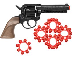 Gonher Speelgoed Revolver/pistool met plaffertjes voor een cowboy - metaal - 192 shots - verkleed spullen