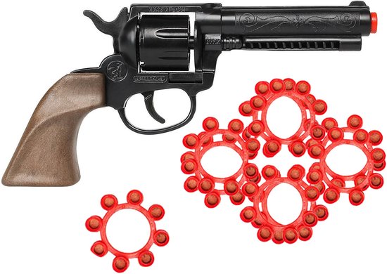 Gonher Speelgoed Revolver/pistool met plaffertjes voor een cowboy - metaal - 192 shots - verkleed spullen