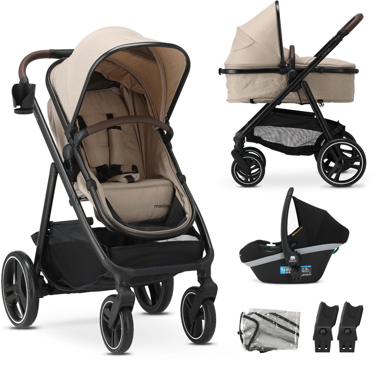 Mooiys Luca 3in1 Kinderwagen met Autostoel - Nougat - Mooiys - €229,95
